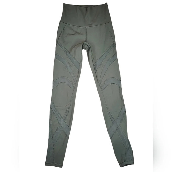 Lululemon Wunder Under High Rise Sage Green Mesh Leggings Size 4 - Picture 2 of 11